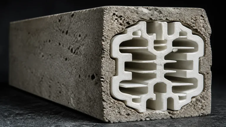 FDM-printed PLA reinforcement profile embedded in a cement mortar beam, University of Sharjah research