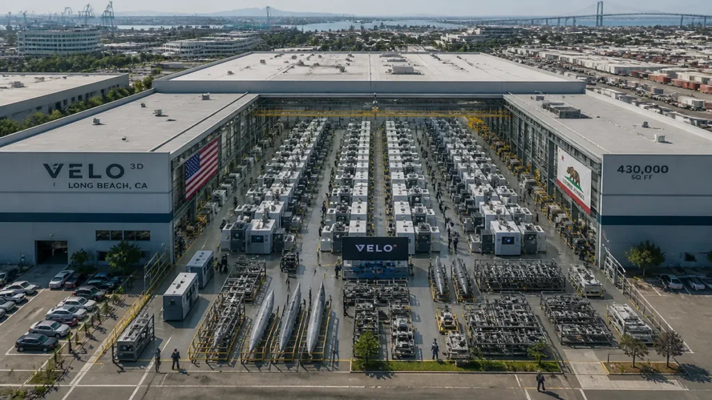 Divergent Technologies Long Beach 430,000 sq ft LPBF manufacturing facility with 64 Monolith One printers planned for defense and automotive production