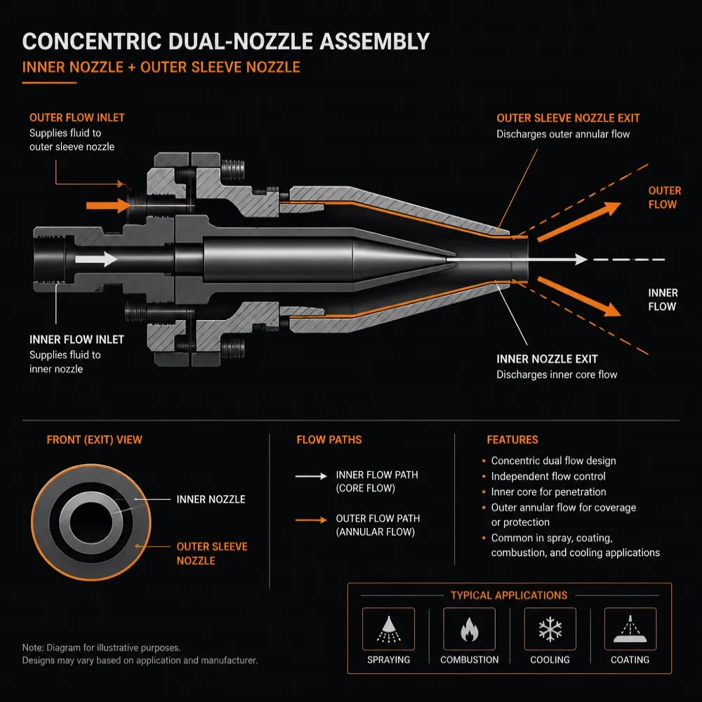 Dual concentric nozzle mechanism diagram