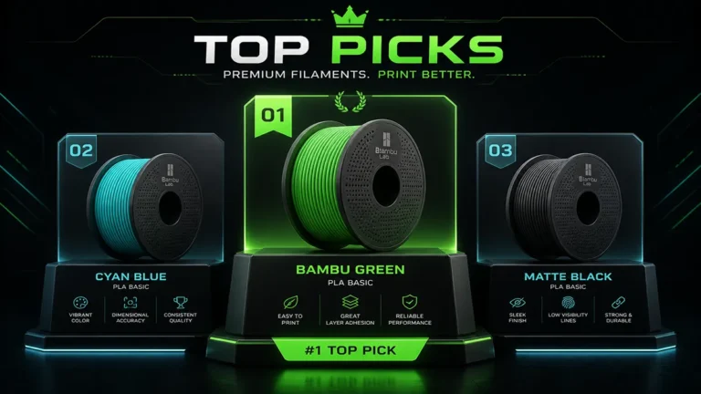 Hero graphic ranking the best nylon and PA-CF filaments for Bambu Lab 3D printers in 2026, featuring Bambu PA6-CF, PAHT-CF, and eSUN PA-CF.