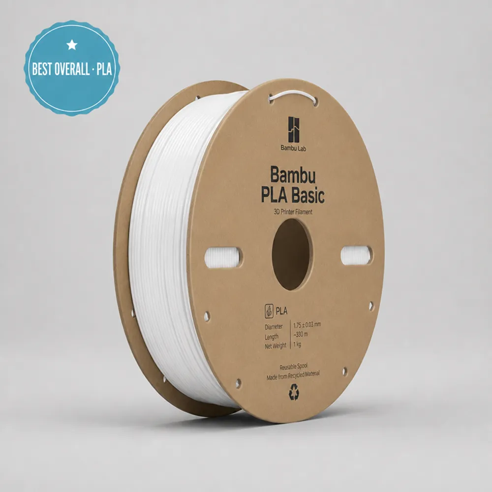 Spool of PLA filament, our top pick for everyday printing on the Bambu A1.