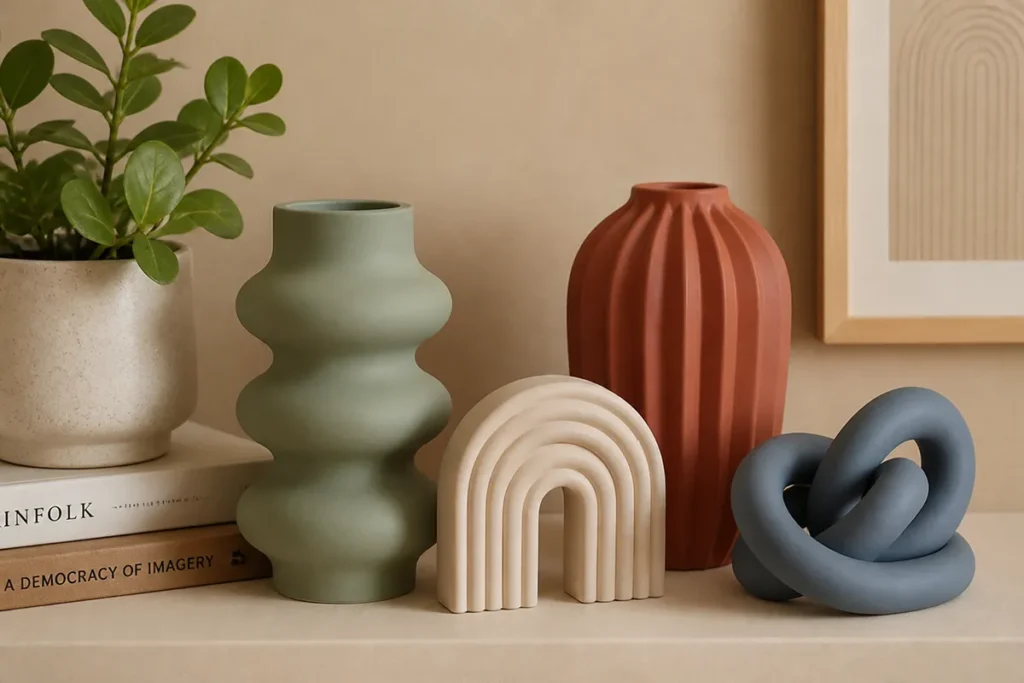 Several matte 3D prints with a soft, non-reflective finish ideal for display models.