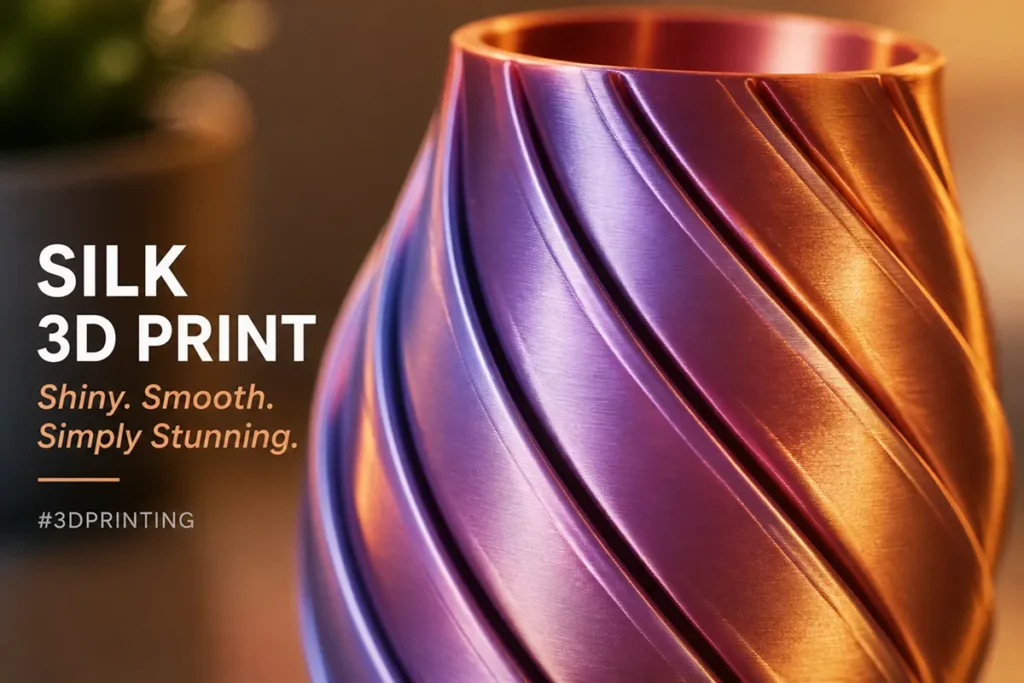A reflective silk PLA print showing the metallic sheen silk filament is loved for.