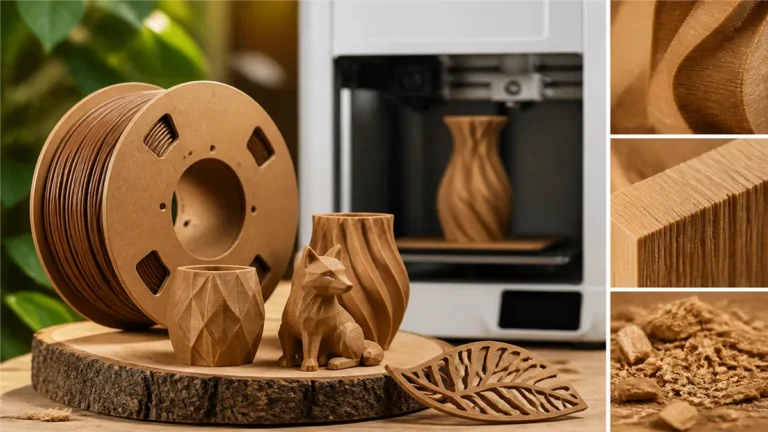 Best wood filament picks for Bambu Lab: Bambu PLA Wood and SUNLU Wood PLA with grain texture