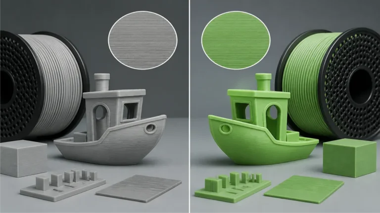 Split comparison of standard PLA and PLA+ filament spools for Bambu Lab printers
