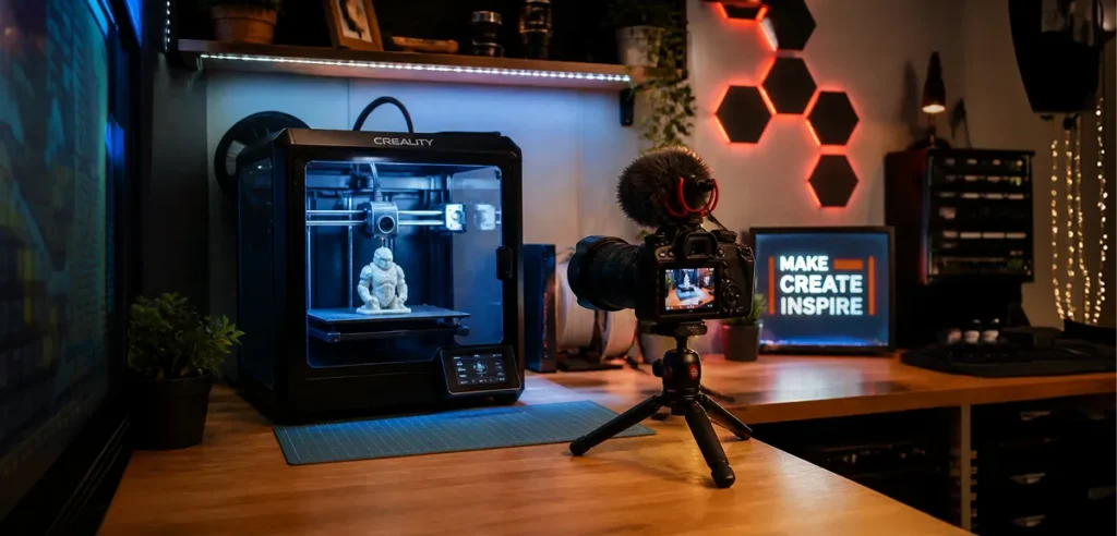 Maker workspace for creating a Bambu Lab Insta360 contest entry