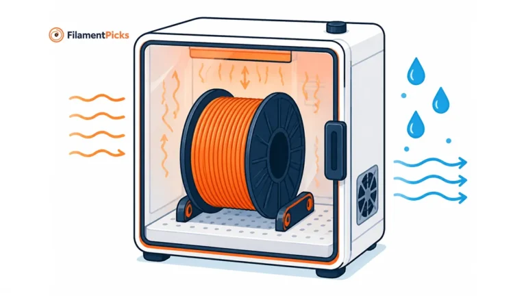 A Bambu Lab 3D printer and a spool of Nylon filament, illustrating the ultimate guide for printing PA-CF and pure nylon with optimal drying and slicer settings.