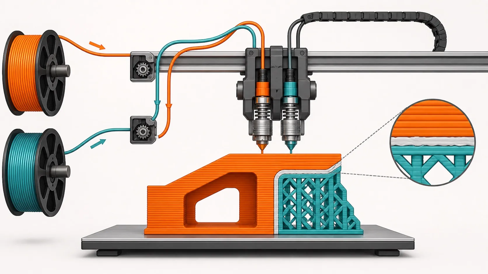 Bambu X2D dual-nozzle support interface material paths