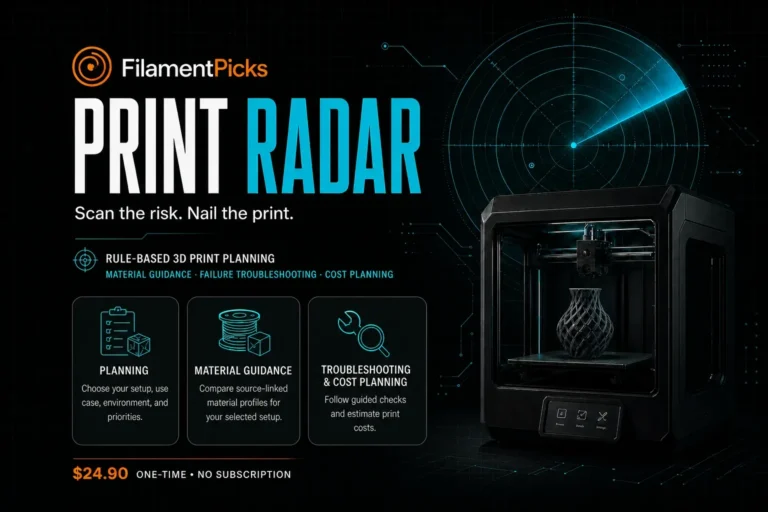 FilamentPicks Print Radar rule-based 3D print planning and troubleshooting software