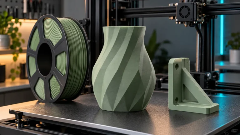 Bambu Lab PETG Matte filament spool with matte 3D printed vase and bracket
